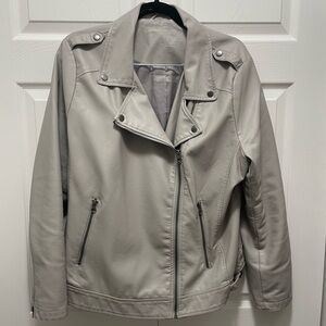 XL Grey Faux Leather Motto Jacket